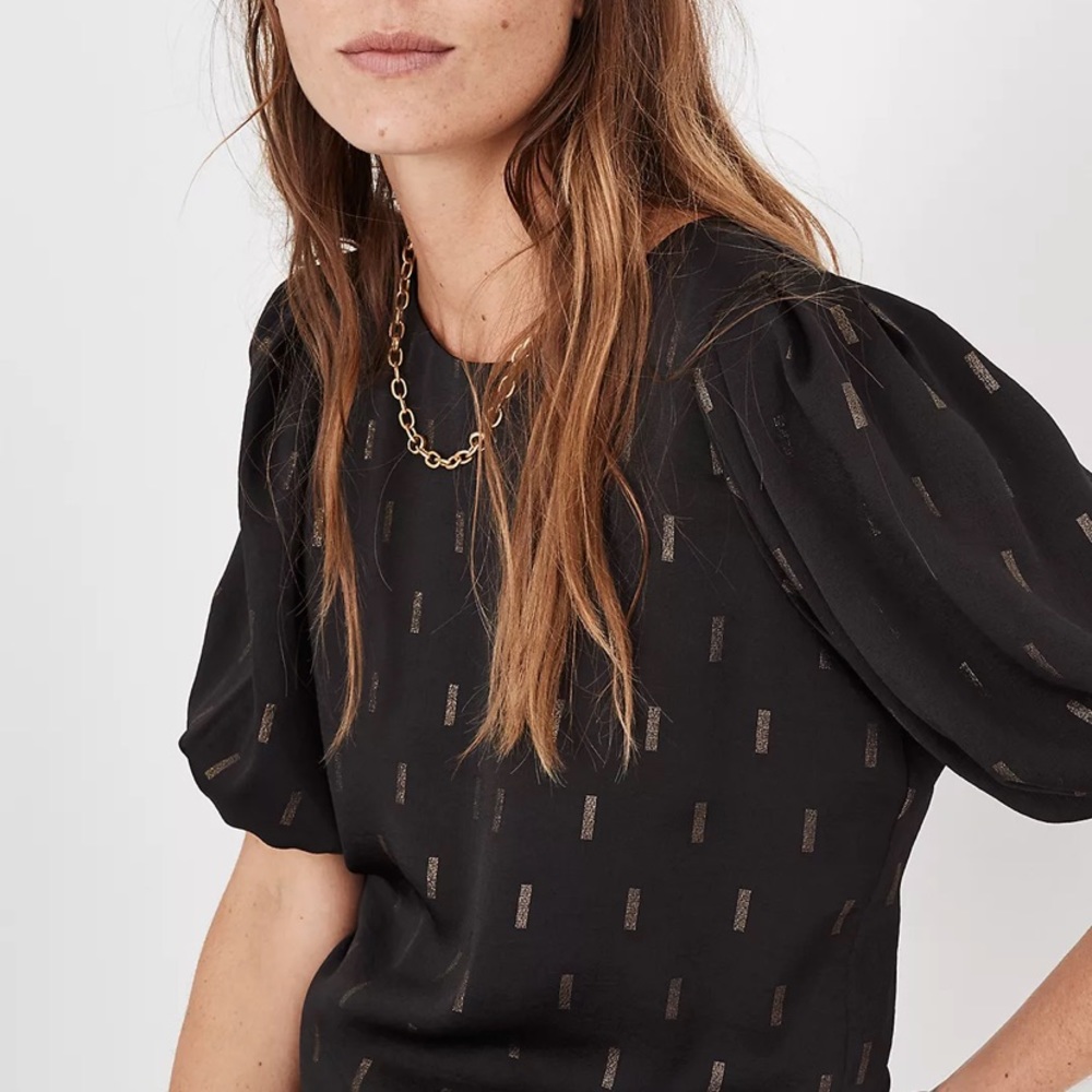 Madewell Jacquard Metallic Puff Sleeve Blouse - Picture 2 of 5